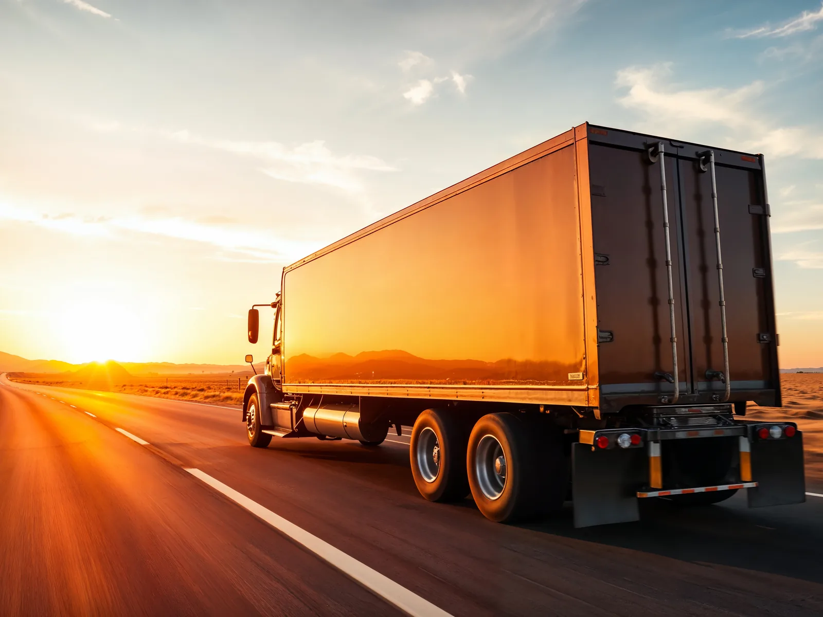 A NiiPlants articulated truck on the open highway at sunset