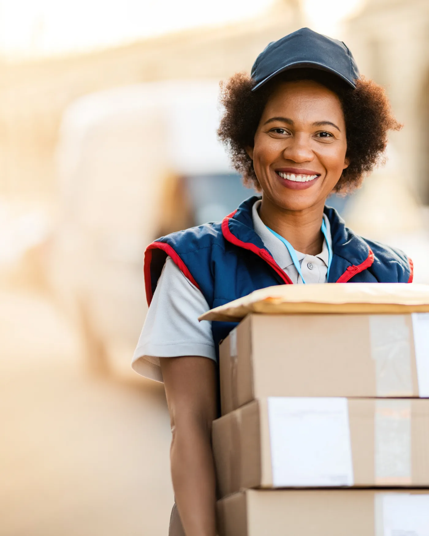 A NiiPlants courier smiling while carrying customer parcels